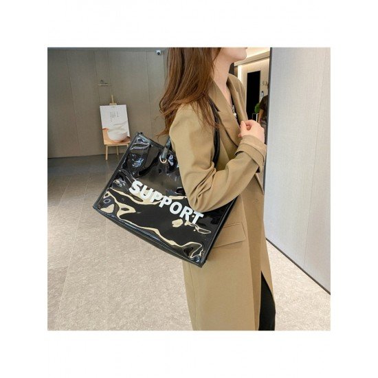 Black Letter PU Shoulder Tote Bags