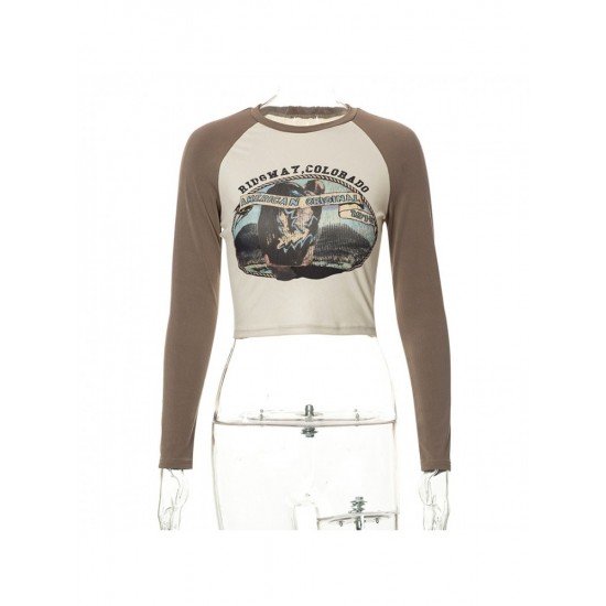 Vintage Raglan Sleeve Printed Crop T Shirts