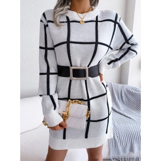 Casual Contrast Color Long Sleeve Sweater Dress