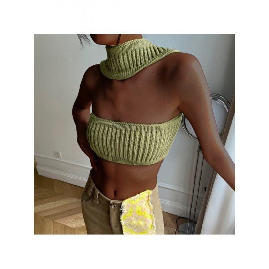  2022 Halter Pure Color Backless Crop Sweater