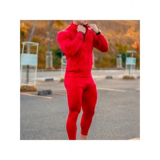  Men's Leisure Sports Pure Color Zipper Long Suit