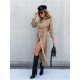  Pure Color Split Long Sleeve Dress