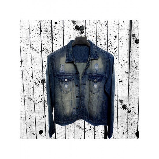 Skull Graphic Blue Denim Jacket Coats For Men