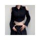 Cold Sleeve Black Cropped Blouse For Ladies 