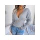 V Neck Solid Long Sleeve Ladies Sweaters