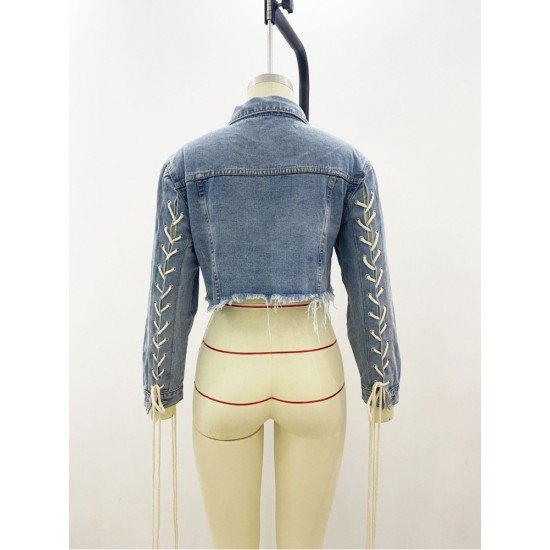 Tie Wrap Designer Crop Denim Jackets For Women