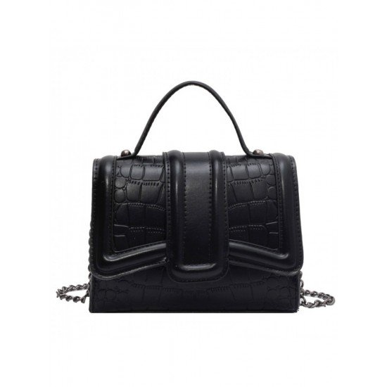  Stone Pattern Pure Color Black Chain Shoulder Bags