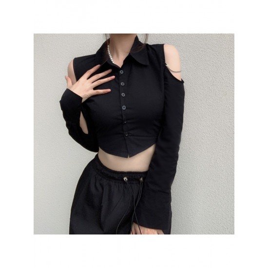 Cold Sleeve Black Cropped Blouse For Ladies 