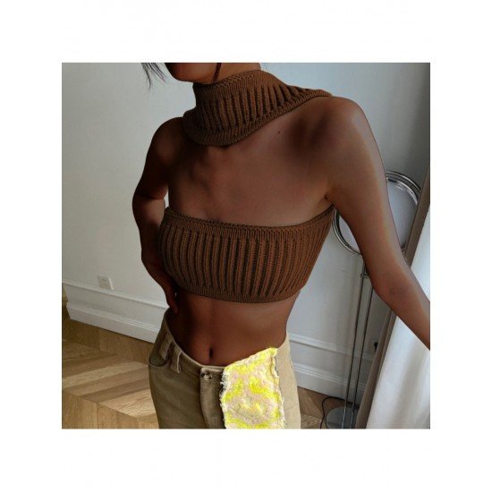  2022 Halter Pure Color Backless Crop Sweater