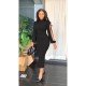 Fall Women Black Slit Puff Sleeve Midi Dress