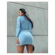 Ruched Solid Long Sleeve Mini Dress