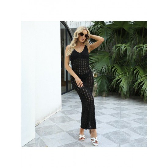 Beach Black V Neck Sleeveless Maxi Dresses