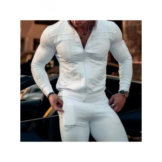  Men's Leisure Sports Pure Color Zipper Long Suit