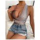 V Neck Printed Sleeveless Bodysuits For Women