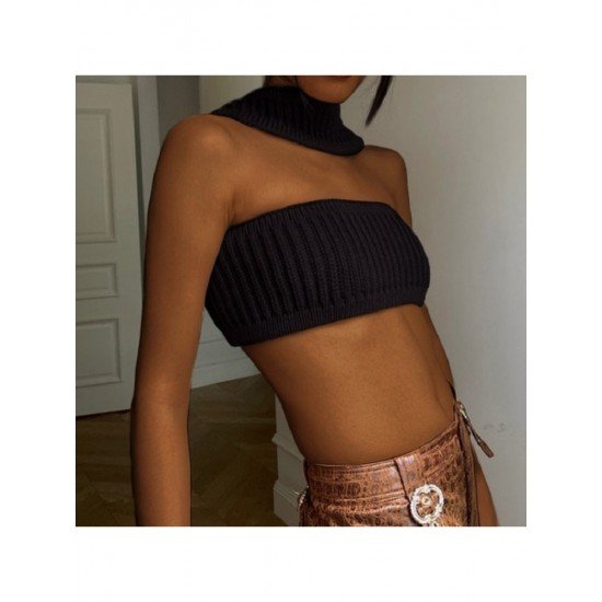  2022 Halter Pure Color Backless Crop Sweater