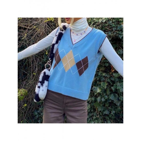  2022 American Preppy Rhombus V-Neck Knit Vest