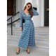  V Neck Printing Women's Long Sleeve Dress