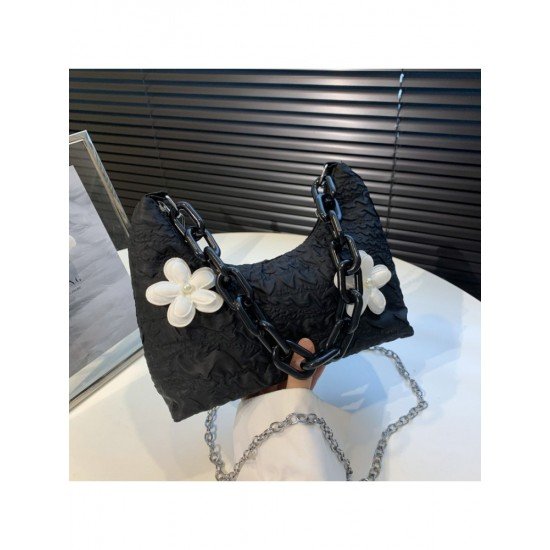 Cute Flower Ruched Black Shoulder Bags