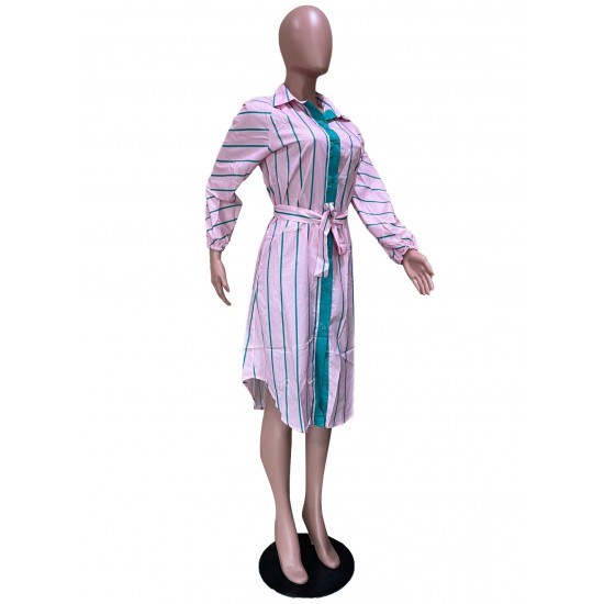  Casual Striped Bandage Women's Long Sleeve Dress