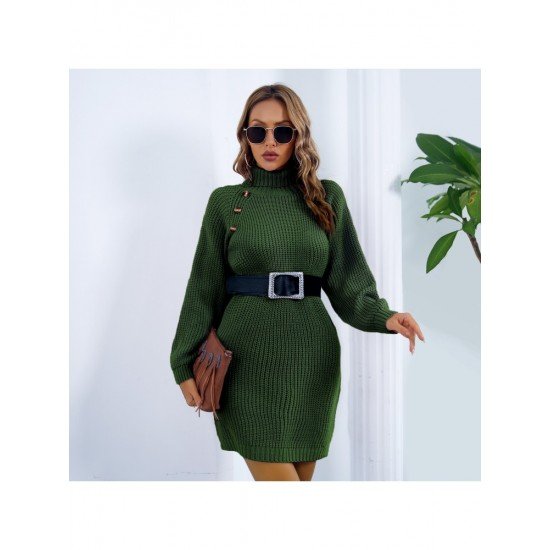 Turtle Neck Pullover Solid Long Sleeve Sweater Dress