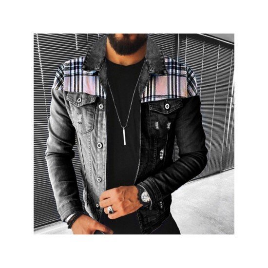 Plaid Patchwork Denim Jackets For Men