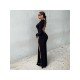  Pure Color Round Neck Backless Long Dress