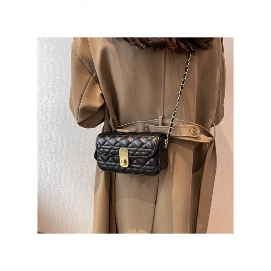 Trendy Black Rhombus Lattice Twist Lock Chain Shoulder Bags