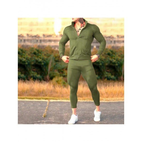  Men's Leisure Sports Pure Color Zipper Long Suit