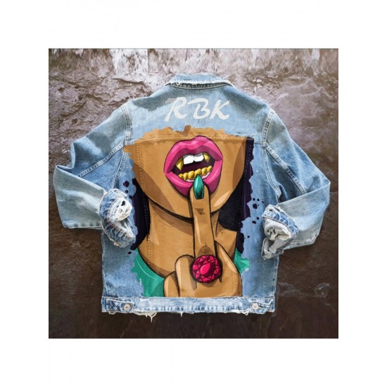  Fashion Lips Printing Women's Denim Jacket