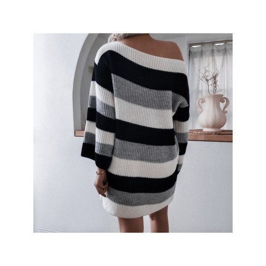 Loose Striped Sweater Long Sleeve Dress