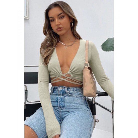 Sexy Tie Wrap Cropped Tops For Ladies