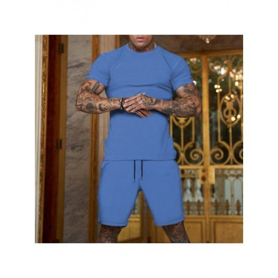  Pure Color Top And Pocket Shorts Men's Casual Suits