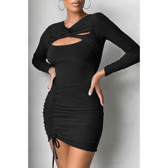  Sexy Temperament Hollowed Out Drawstring Women's Dress