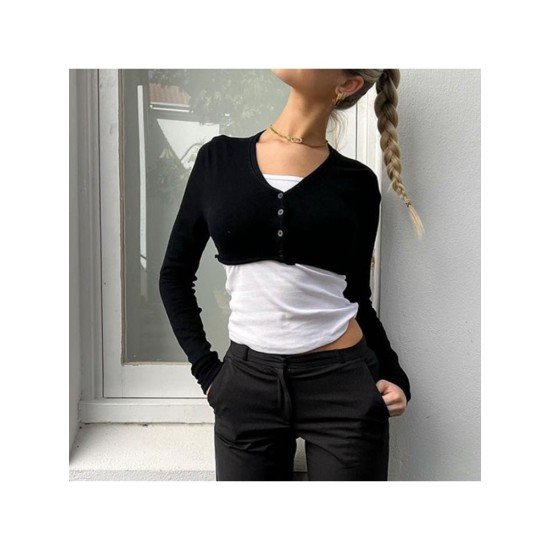 Sexy Black V Neck Cropped Tops