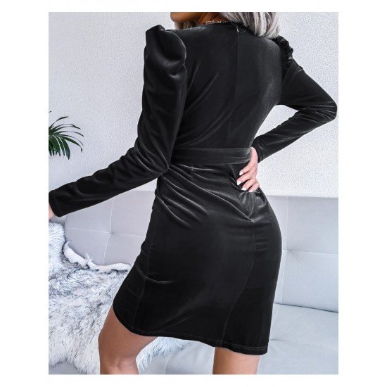  Sexy Velvet V Neck Bubble Sleeve Party Dress