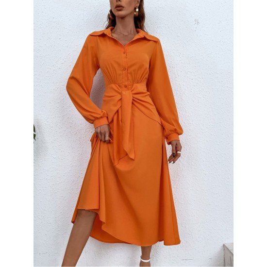 Casual Solid Long Sleeve Shirt Maxi Dresses