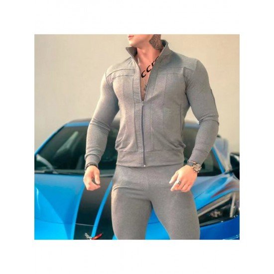  Men's Leisure Sports Pure Color Zipper Long Suit