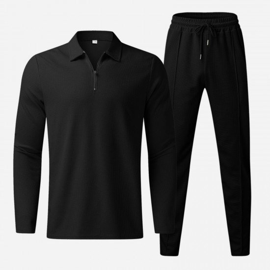  Leisure Pure Color Top And Trouser Men's Suit