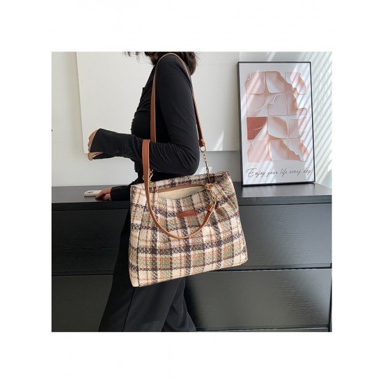 Black Canvas Plaid Ladies Tote Bags