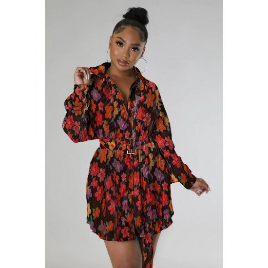 Casual Long Sleeve Flower Gradient Color Short Dress