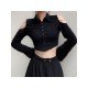 Cold Sleeve Black Cropped Blouse For Ladies 