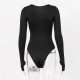 Scoop Neck Long Sleeve Fitted Bodysuits For Women