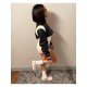 Women Black Patchwork Crop Baseball Coats