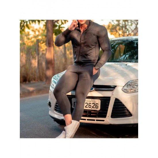  Men's Leisure Sports Pure Color Zipper Long Suit