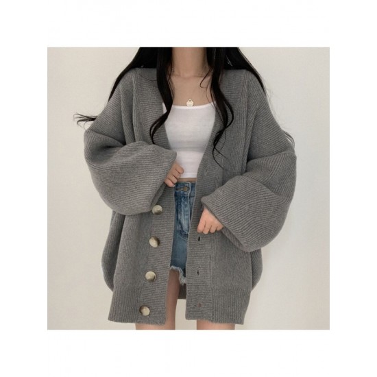 Lantern Sleeve Loose Sweater Coats For Women