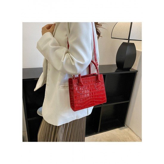  Stone Pattern PU Solid Ladies Shoulder Handbag