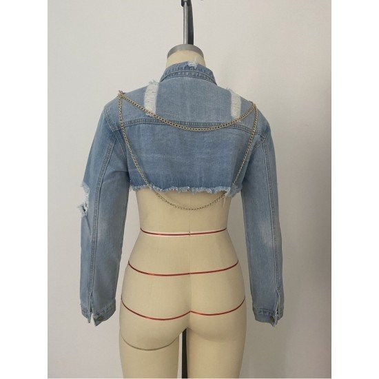 Fashion Casual Pure Color Denim Jacket For Women