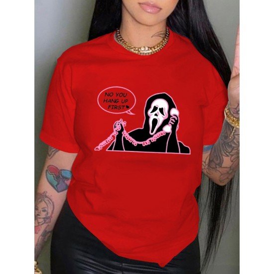 Funny Halloween Skull Graphic T Shirts For Women