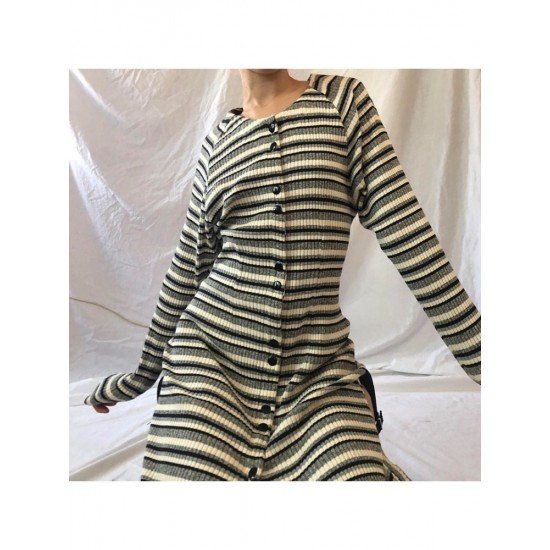 Casual Striped Long Sleeve Maxi Dresses