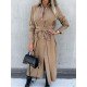  Pure Color Split Long Sleeve Dress